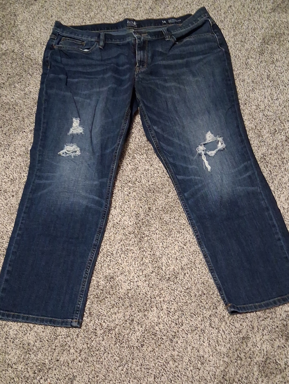 Women's Distressed Ankle Crop Jeans - Dark Blue